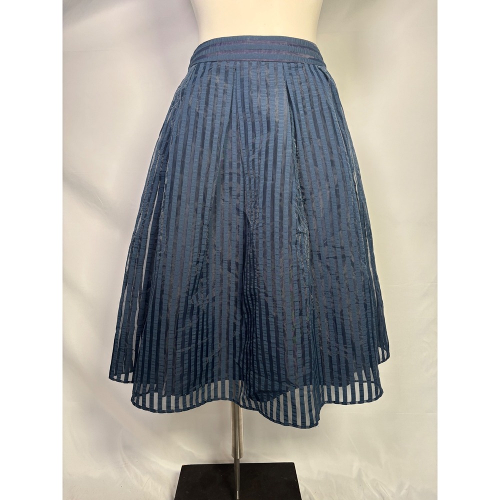 L'ESSAGE Journal Standard Navy Blue Sheer Stripe Pleated Midi‎ Skirt Size 36